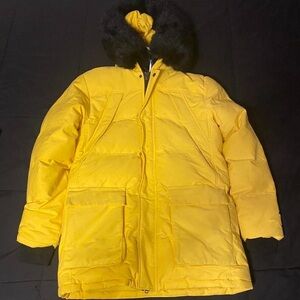 NWT Jordan Craig Bright Yellow Puffer with Black Fur Hood